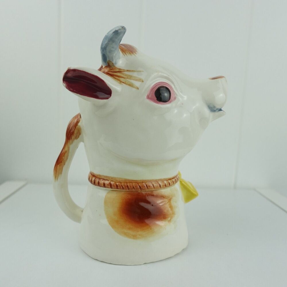 1950s Cow Creamer Pitcher Hand Painted Ceramic Japan Vintage